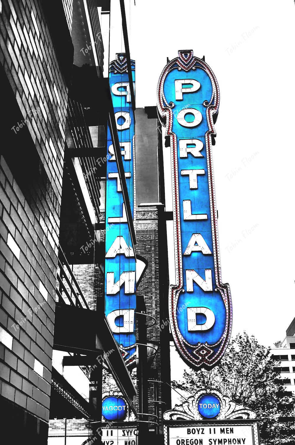 Portland broadway sign b n w